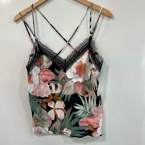 Floral lace lined silky camisole